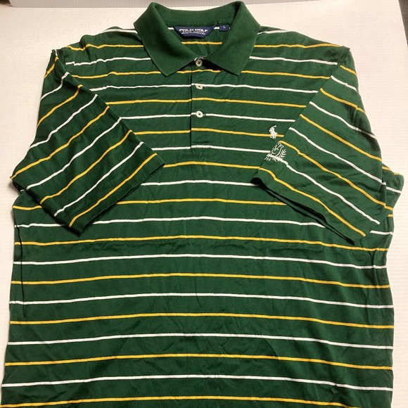 Ralph Lauren Polo Green & Yellow Striped Men's Golf Shirt Size Large 100% Cotton - Picture 2 of 6